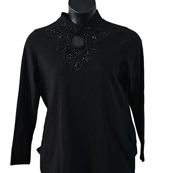 Belle by Kim Gravel TripleLuxe Keyhole Top Black Embellished Shirt Size XS NWOT - Picture 1 of 6